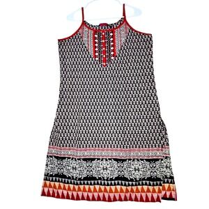 Srishti Kurti Tunic Women XL Black Cotton Block Print Sleeveless Boho Ethnic NEW
